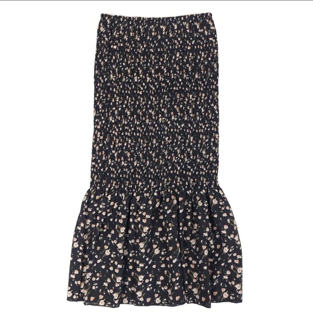 Lulus Major Crush Black Floral Print Smocked Skirt - SIZE SMALL